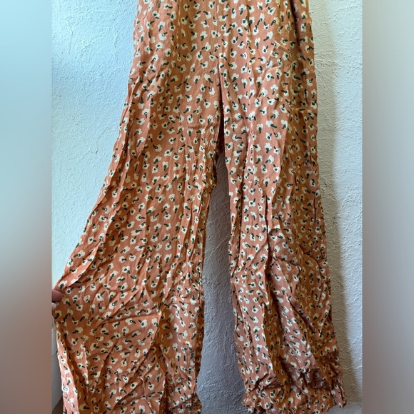 Faithfull The Brand Plunge Orange Floral Jumpsuit Boho Cottagecore Size 4 - Picture 6 of 10